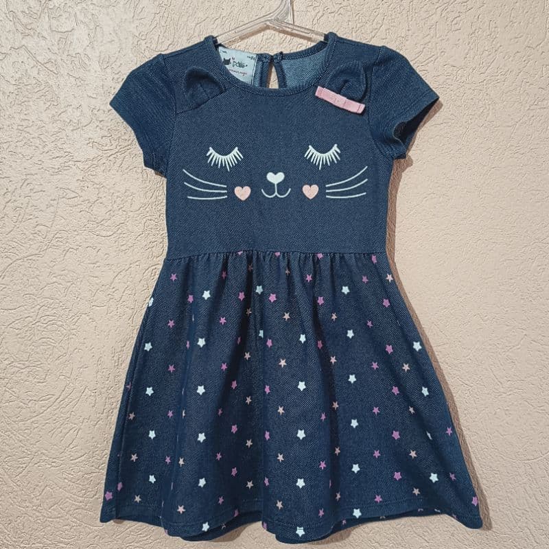 Vestido Jeans Gatinha Póim Tamanho 1 Ano - Vestido Bebê Menina
