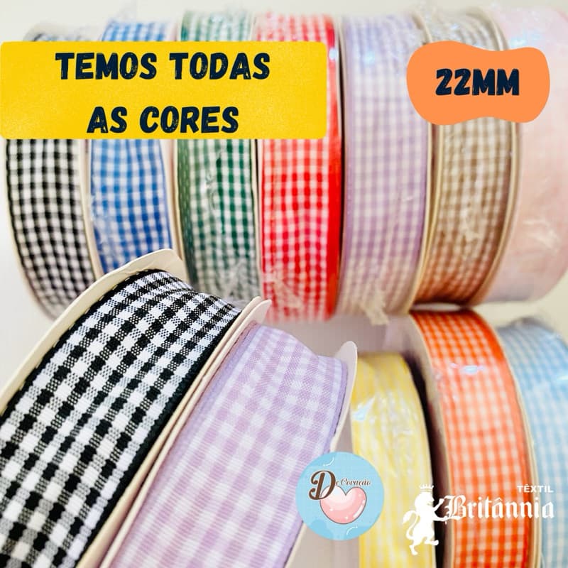 Fita Xadrez Britânnia Rolo 22mm - 10 metros para Laços, Embalagem e Artesanato.