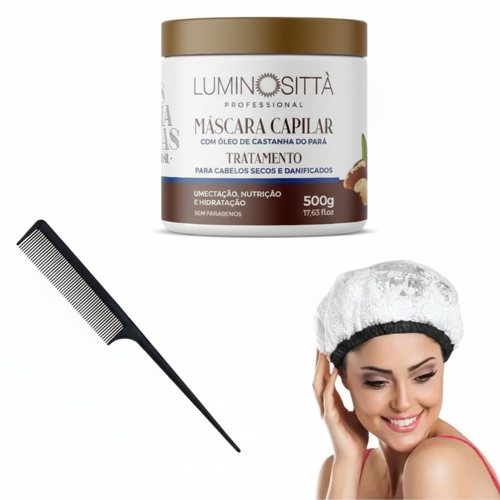 COMBO PENTE+ TOUCA TERMICA+ HIDARATACAO 500G CASTANHA DO PARA PROFISSIONAL