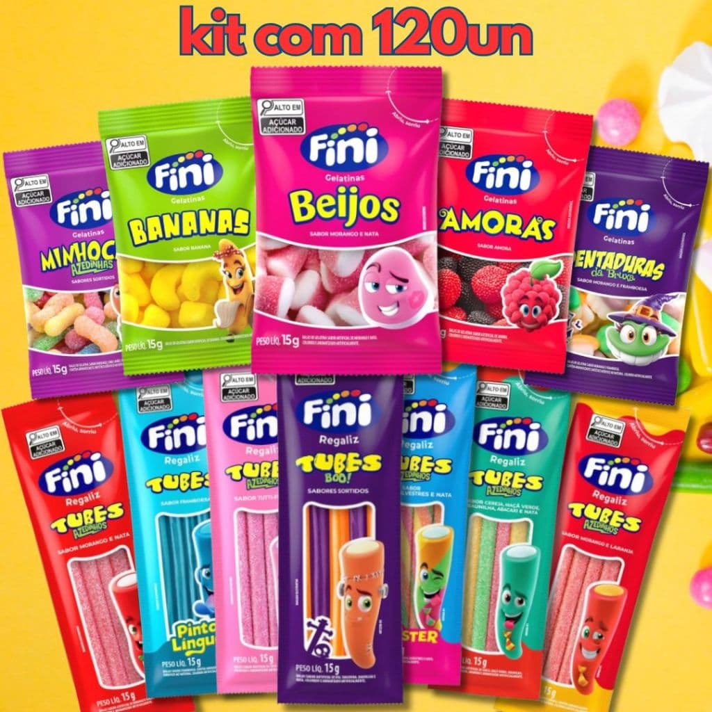 Kit 120un Bala Fini Gelatina Guloseimas Sortido - Envio Imediato