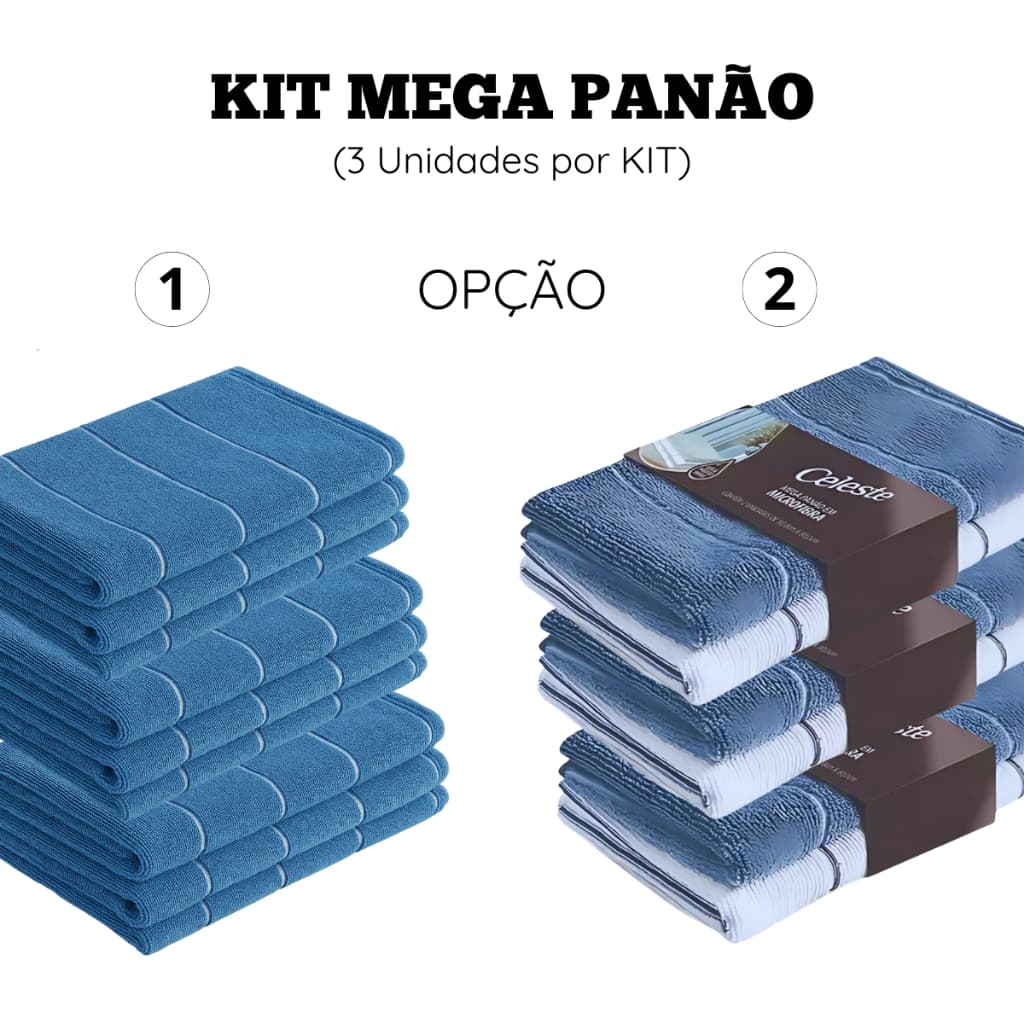 KIT 3 Mega Panão Casa Cozinha Automotivo Móvel Eficiente Alta Absorção Microfibra Piso Limpeza