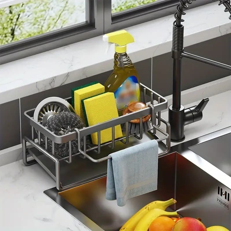 Organizador de parede com drenagem — suporte para esponja, toalha, escova e sabonete, ideal para ambientes compacto