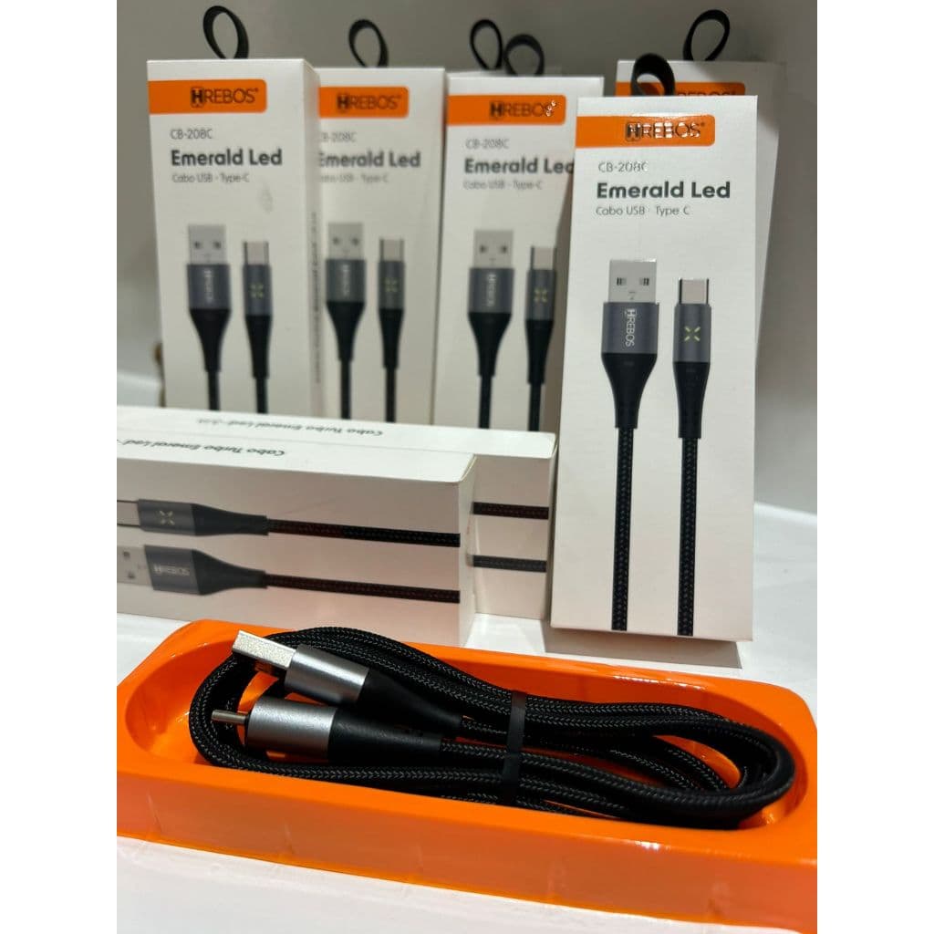 Cabo Turbo USB Tipo-C Hrebos 1.2M | Carregamento Rápido | Original - Envio Imediato