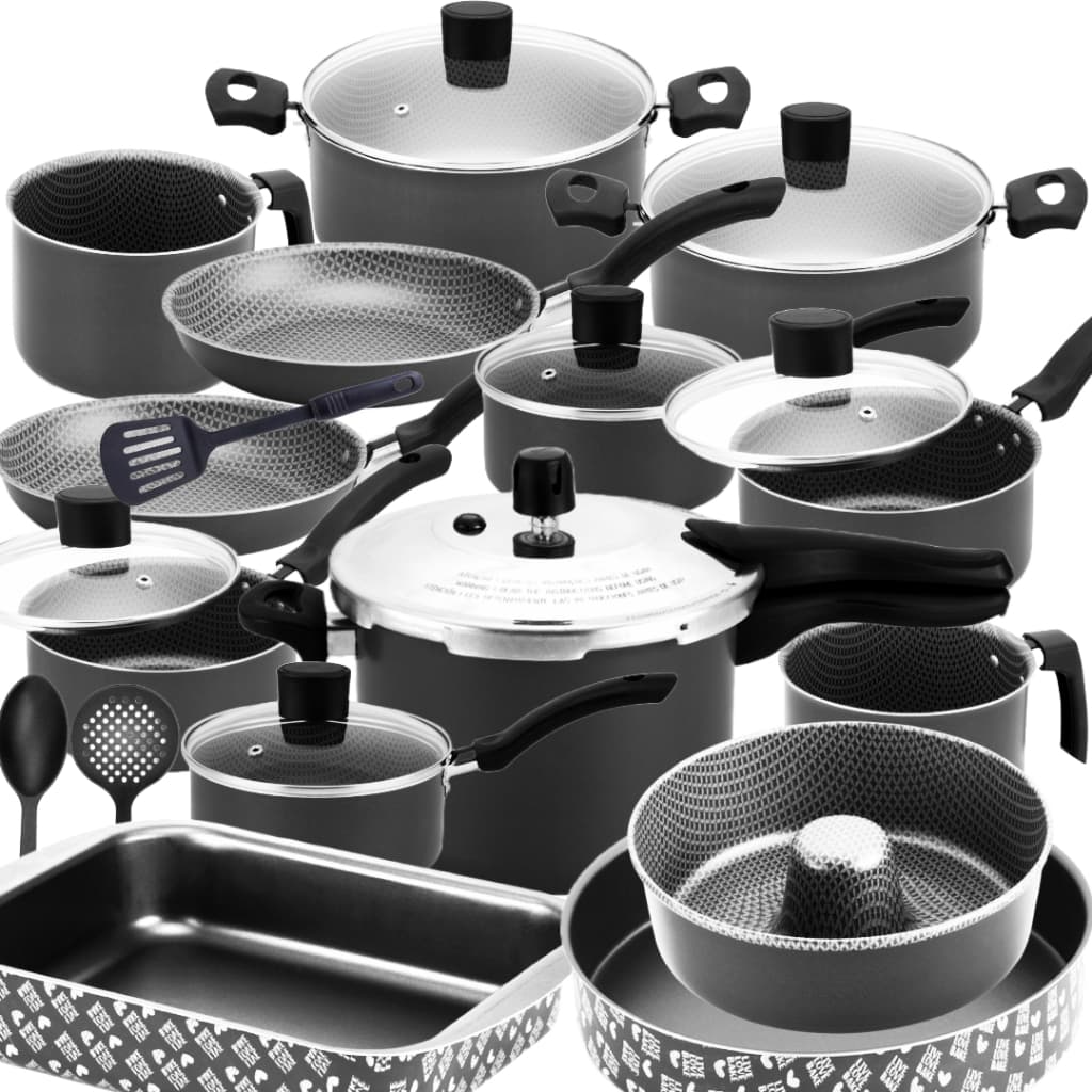 Kit de Panelas Antiaderente 17p c/ Pressão 4,5L + Forma Cone + Assadeiras + Frigideiras