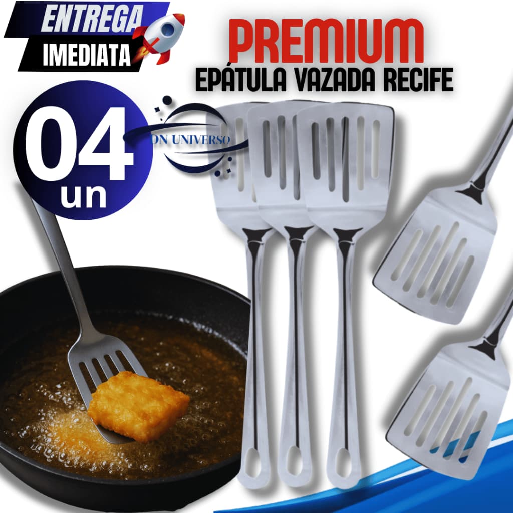 Jogo 04 Espátula vazada Linha Premium de alta Qualidade e Durabilidade para suas receitas na cozinha