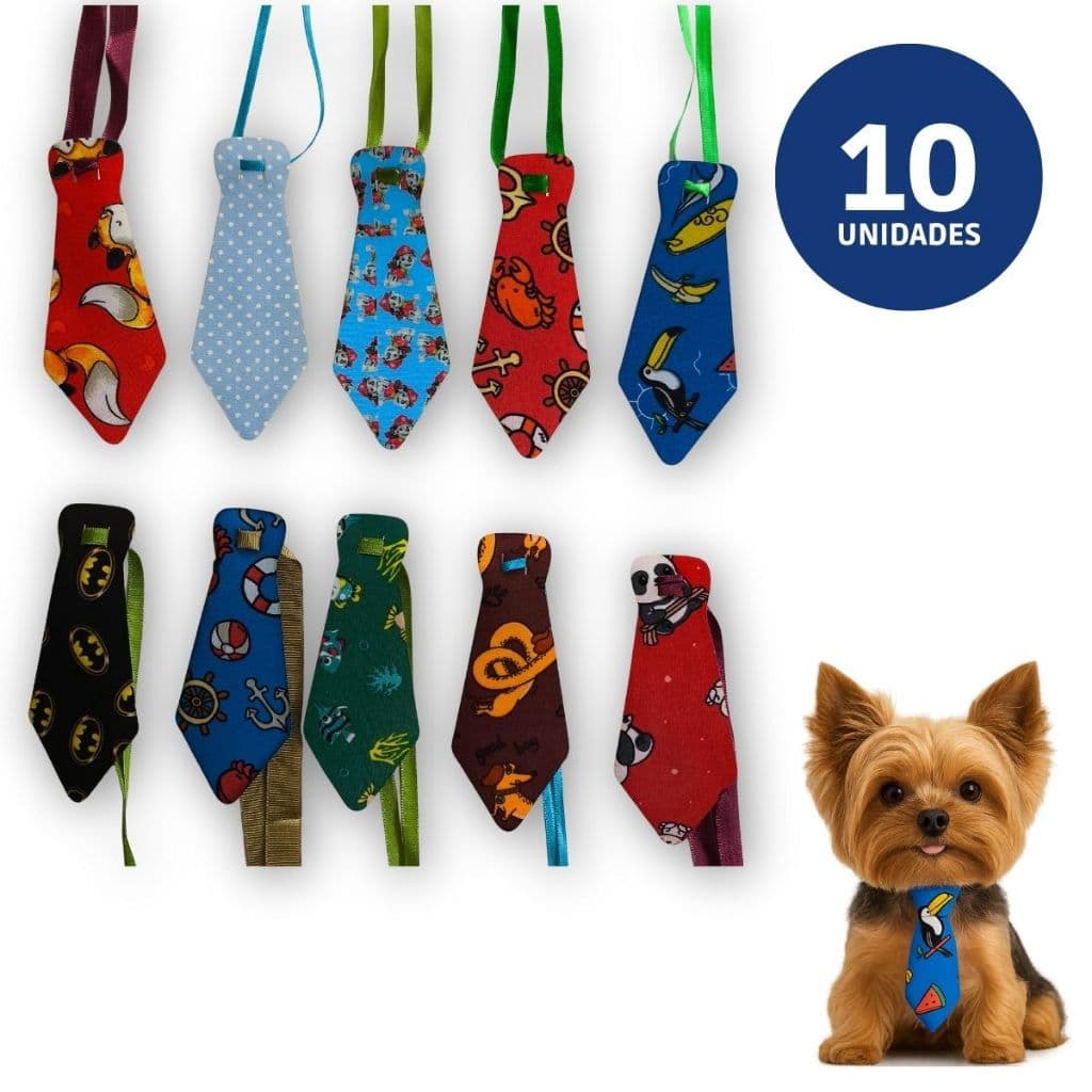 Kit 10 Gravatas Atacado Acessório Pet Ajustável Estampas Variadas Premium Pet Shop Banho Tosa Cão