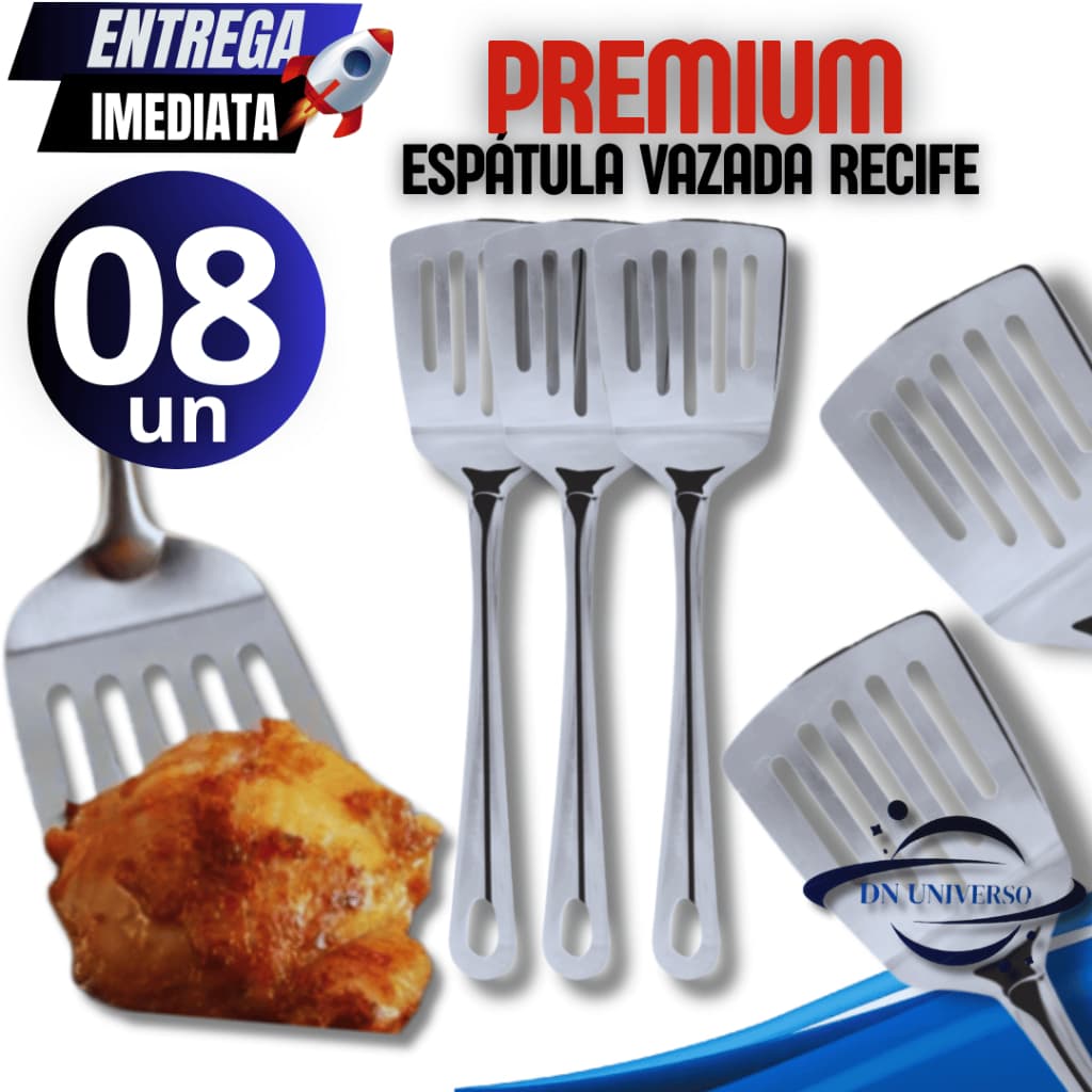 Jogo 08 Espátula vazada Fabricada em inox Resistencia, Qualidade e Durabilidade para sua cozinha linha premium