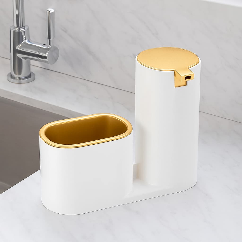Dispenser Porta Detergente Sabão Sabonete Com Porta Bucha Multiuso Cozinha Pia Luxo Arthi