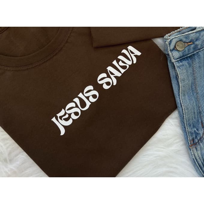 Camiseta Feminina Jesus salva Algodão Básica dia a dia moda Cristã Elegante Academia