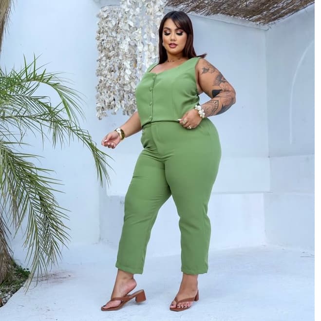 Conjunto Alfaiataria Feminino Elegante Verde claro GG ao plus size Caimento impecável