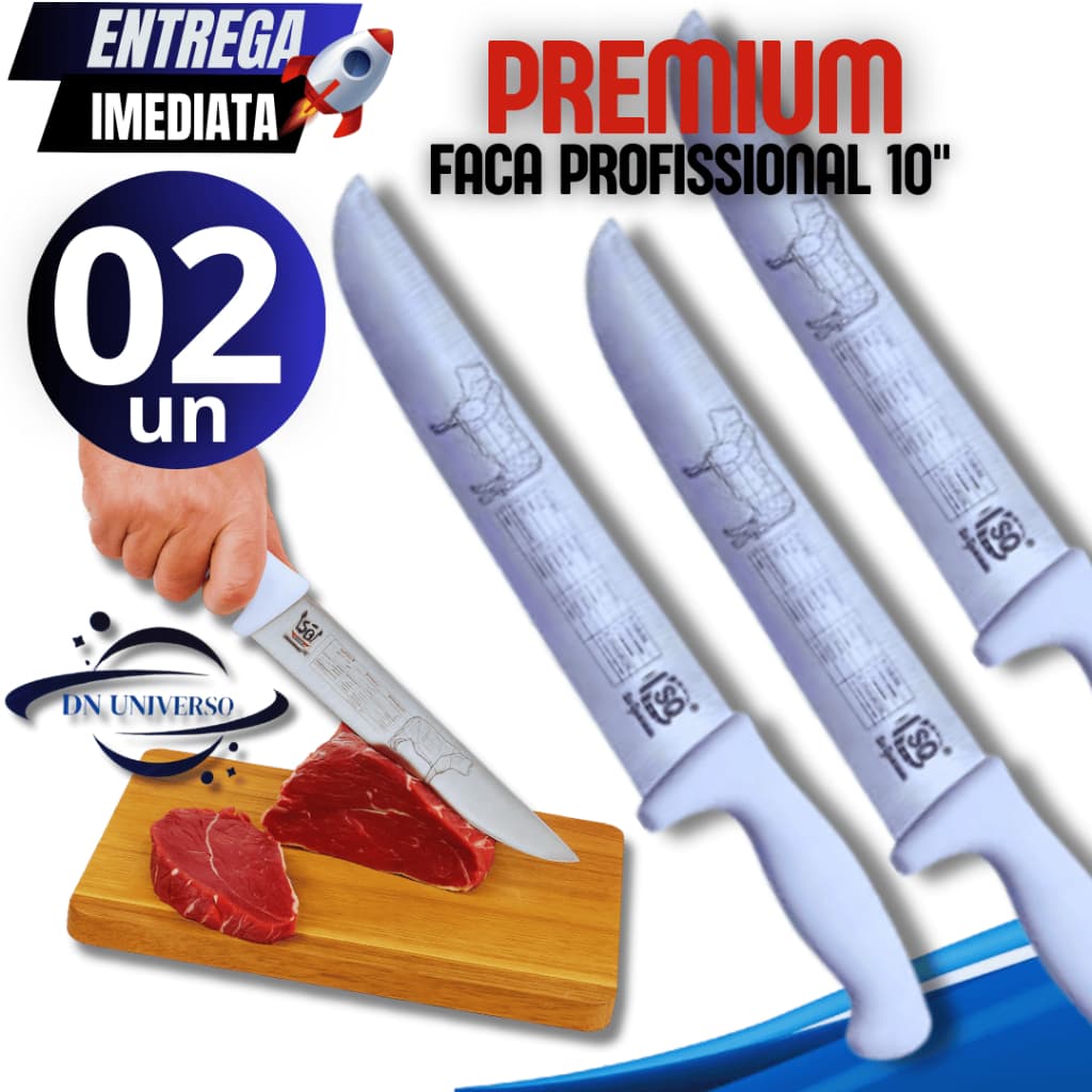 Conjunto 02 Faca 10'' polegadas  Cabo Branco Para Açougueiros e Churrasqueiros Resistencia e Durabilidade Garantida