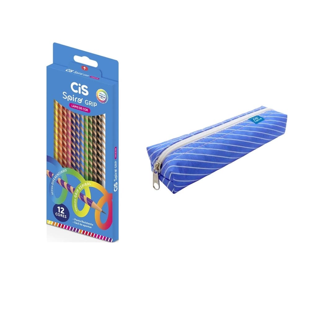 Lápis de Cor Spiro Grip Cis 12 cores + Estojo Simples Spiro