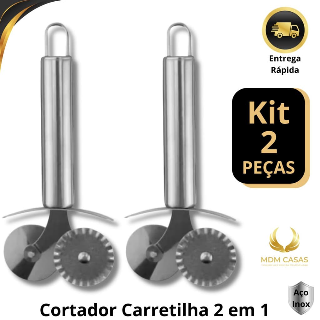 Cortador Carretilha Dupla Aço Inox Para Cortar Massas Pastel Pizza Corta e Fecha
