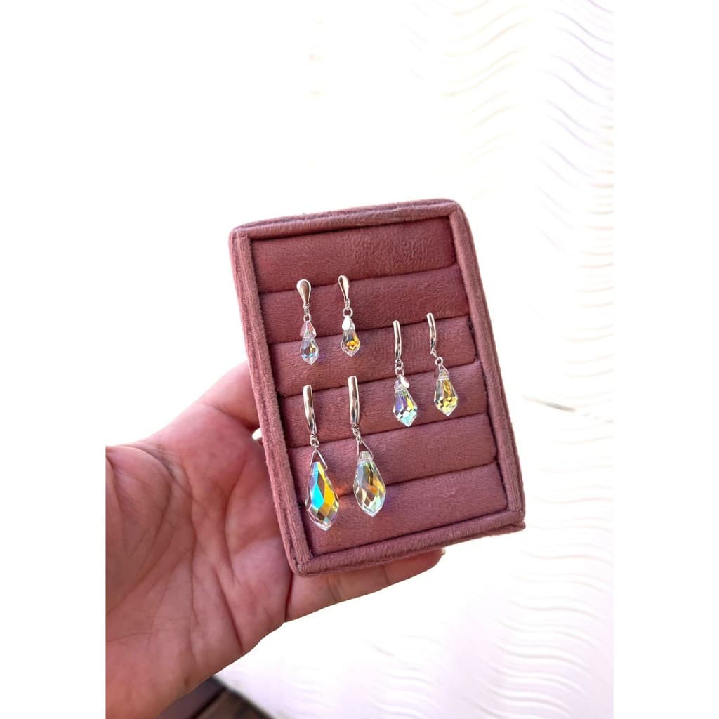 Brinco de prata Gota Cristal Furta-Cor Boreal Prata 925