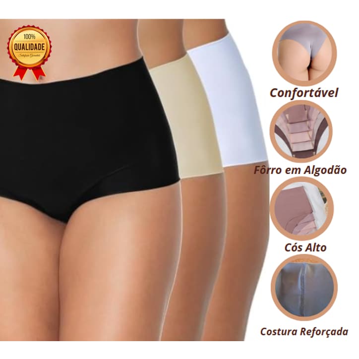 Kit 3 até 12 Calcinhas Cós Alto Sem Costura Não Marca Na Roupa