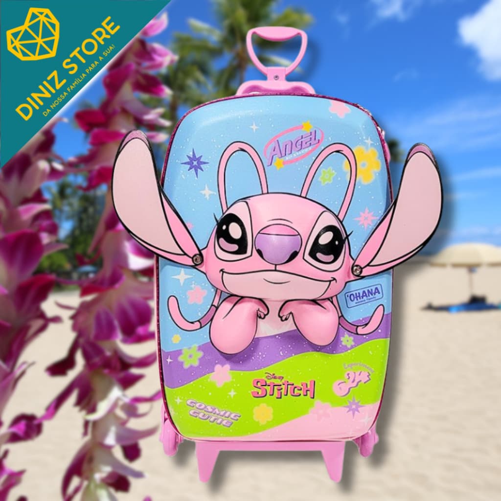 Mala Infantil Angel Stitch 3D com Rodinhas Rosa e Azul