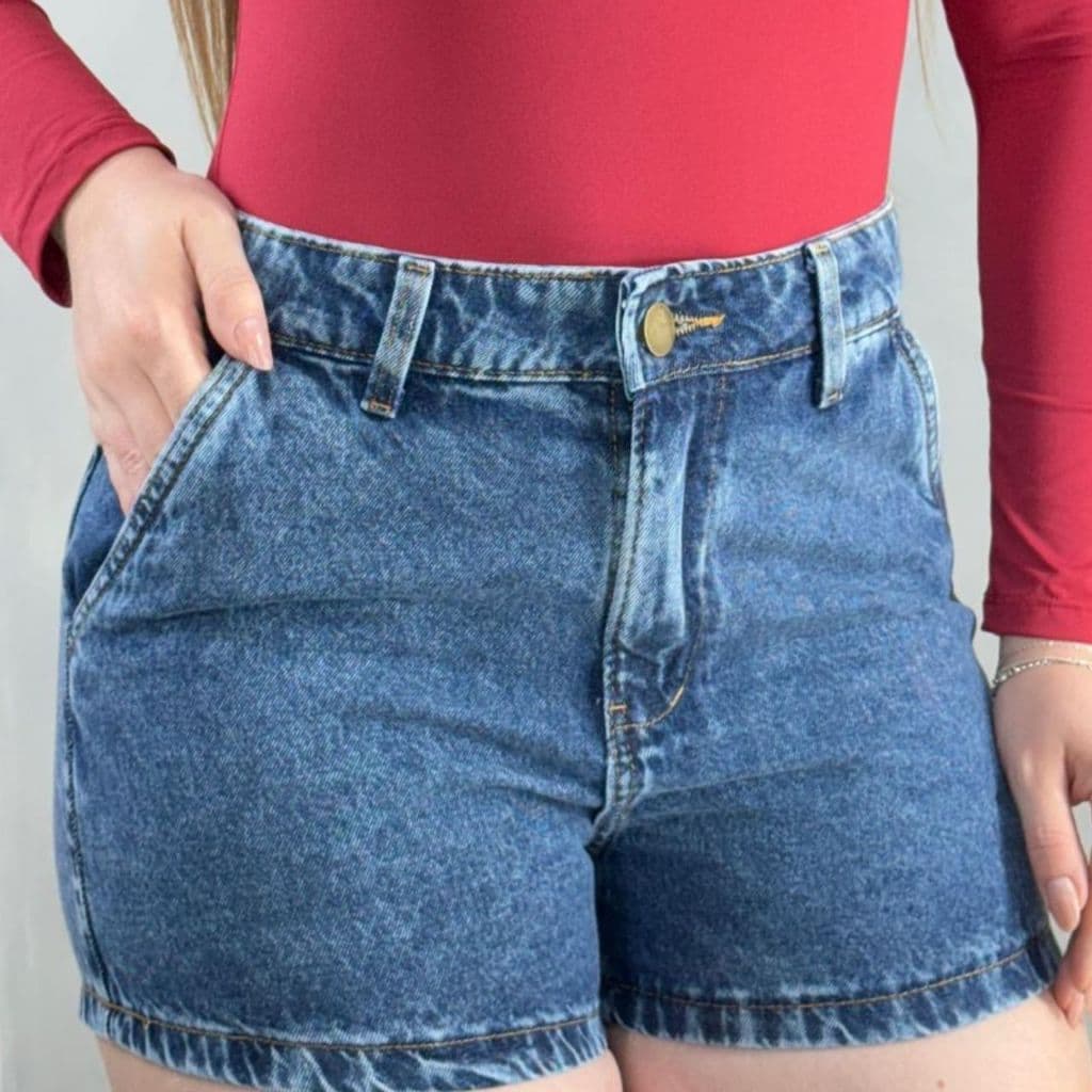 Short Jeans Feminina Cintura Alta Confortavel Versatil Moda Caimento Perfeito Modela o Corpo Casual Look Moderno