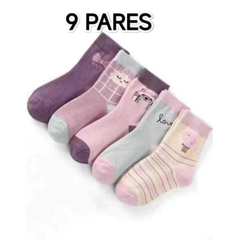 Kit 9 Pares Meia Infantil Estampadinha\lisa menino e menina de criança