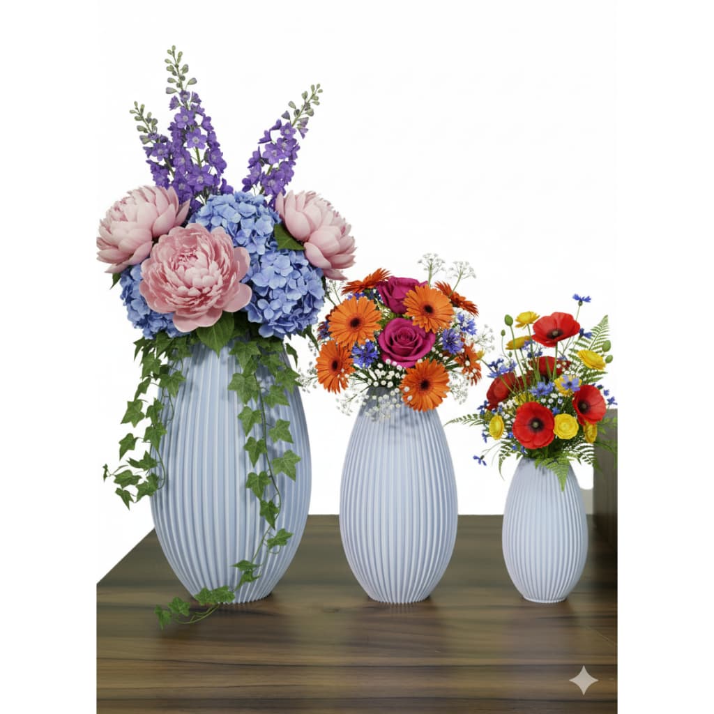 Kit 3 Vasos Listrados Decorativo Casa Decoracao Porta Objeto Cachepot 3d Planta Flores Enfeite