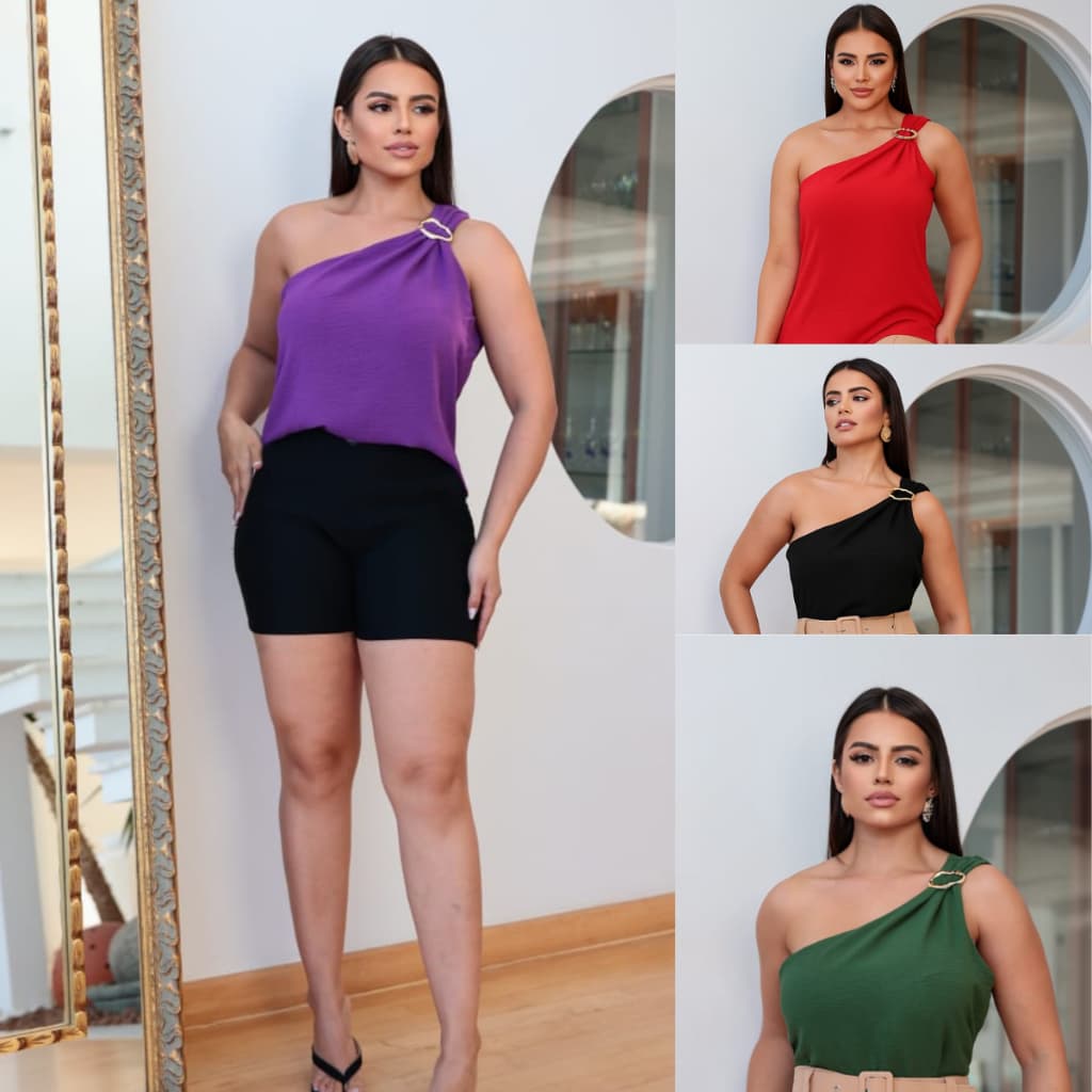 Blusa Feminina Social Duna Premium Mula Manca Um Ombro Só Fivela Organica Tendecia Estilosa Verão Blogueira