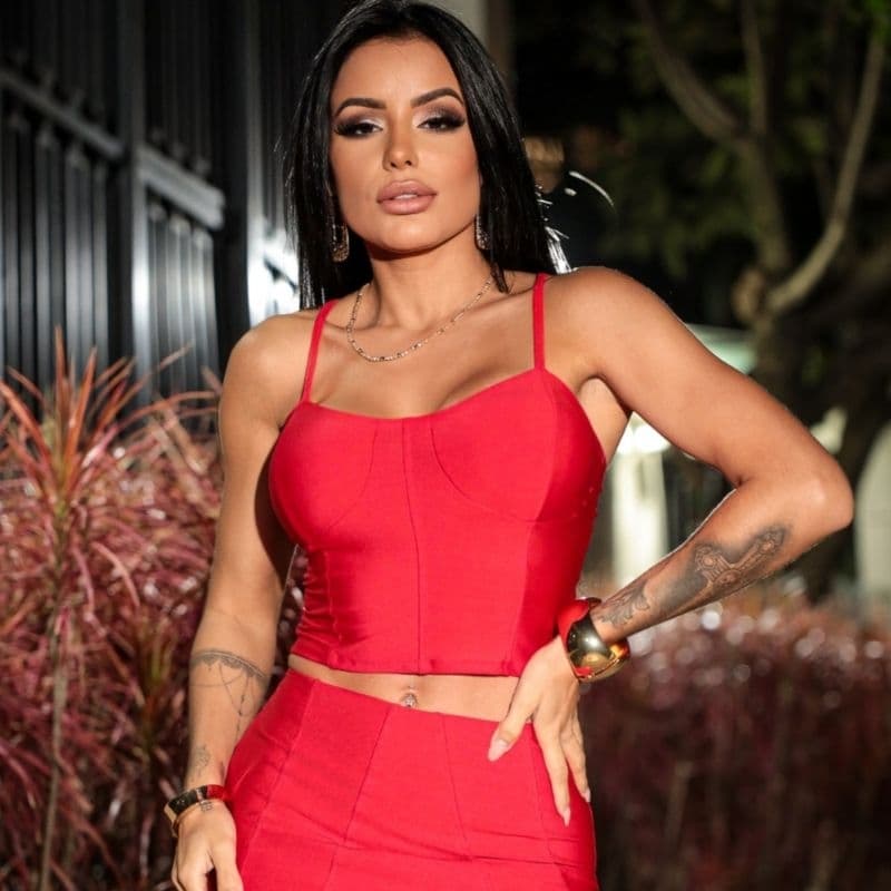 Cropped Corselet Meia Taça com Alça Fina Moda Feminina