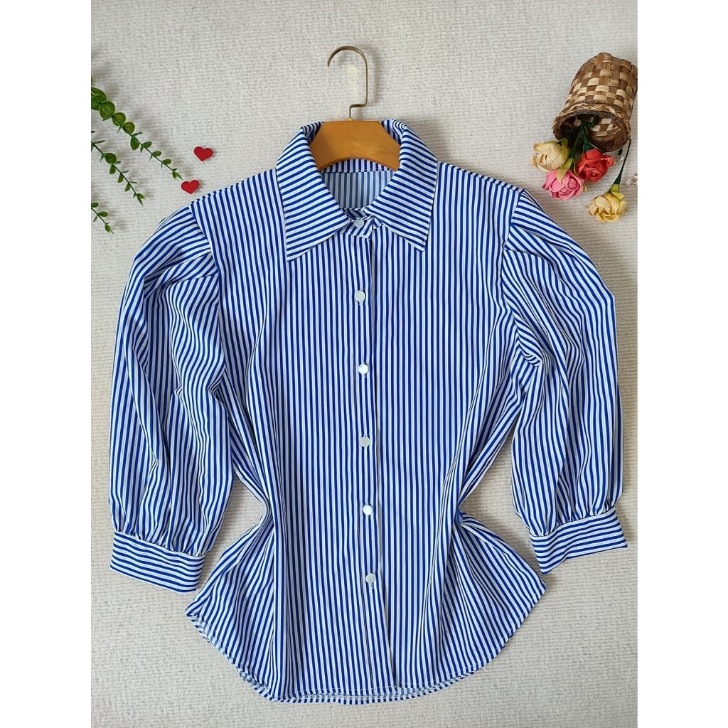 L.L.MODAS FEMININA   camisa listrada feminina manga 3/4 tecido crepinho