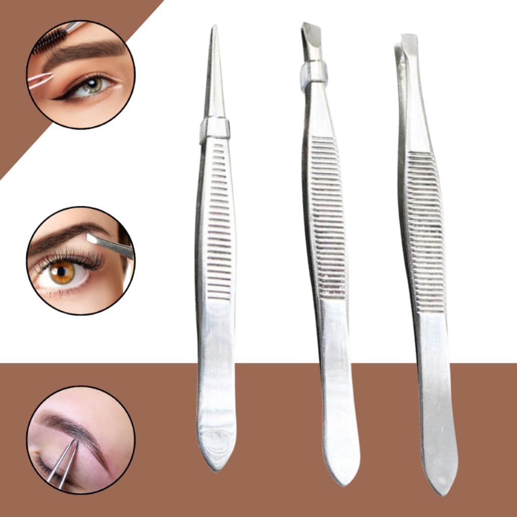 kit 3 Pinça Profissional Em Aço Inoxidável Para Sobrancelha Remoção De Pelos Sobrancelha