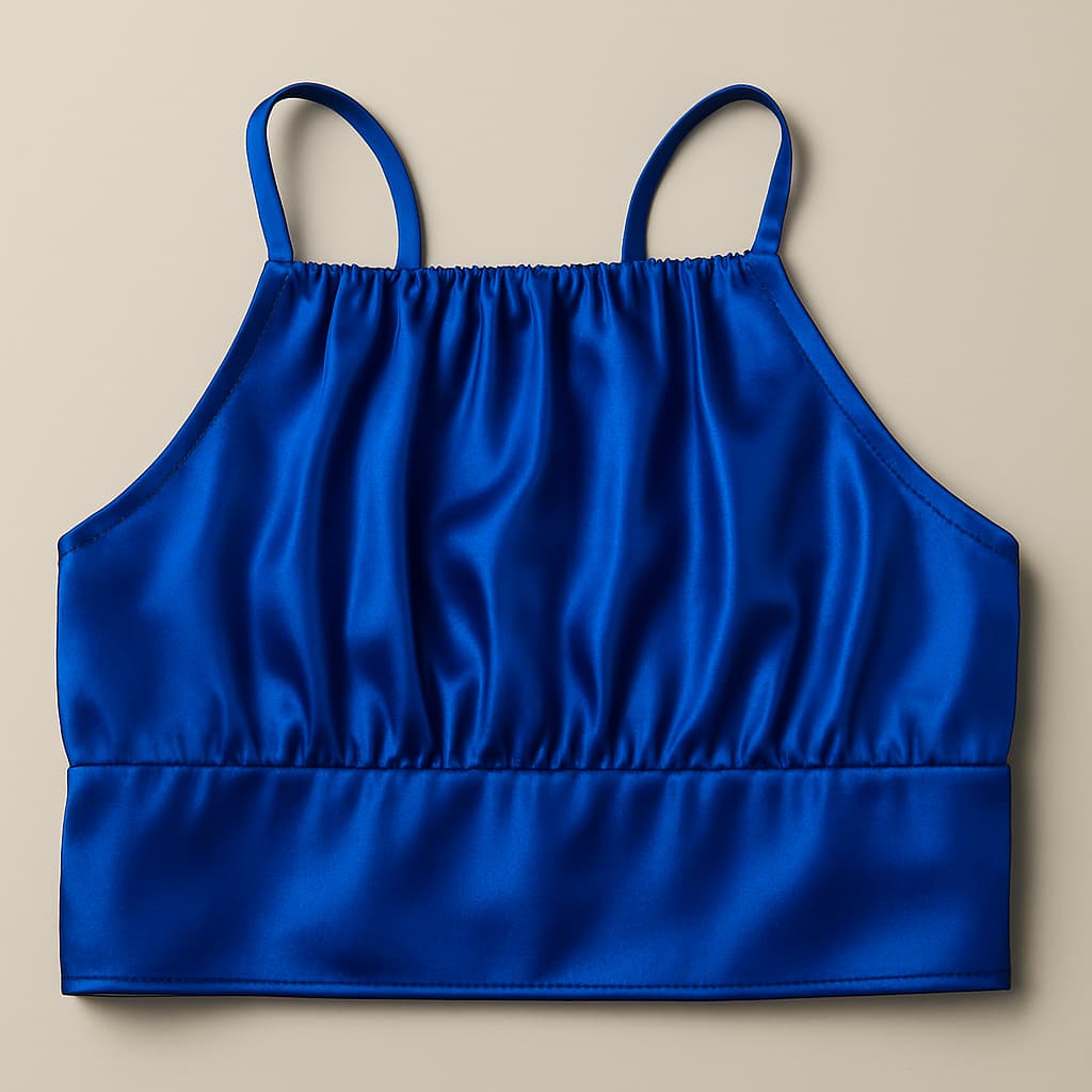 Cropped Blogger Feminina Azul Top Blusa Alcinha Costas Elástico