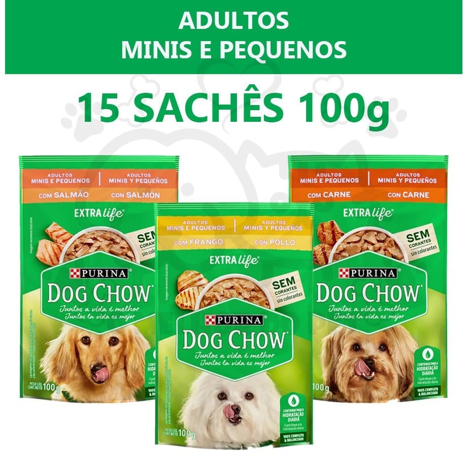 Sache Dog Chow Ração úmida para Cães Adultos Pequenos e Mini Caixa com 15un 100g