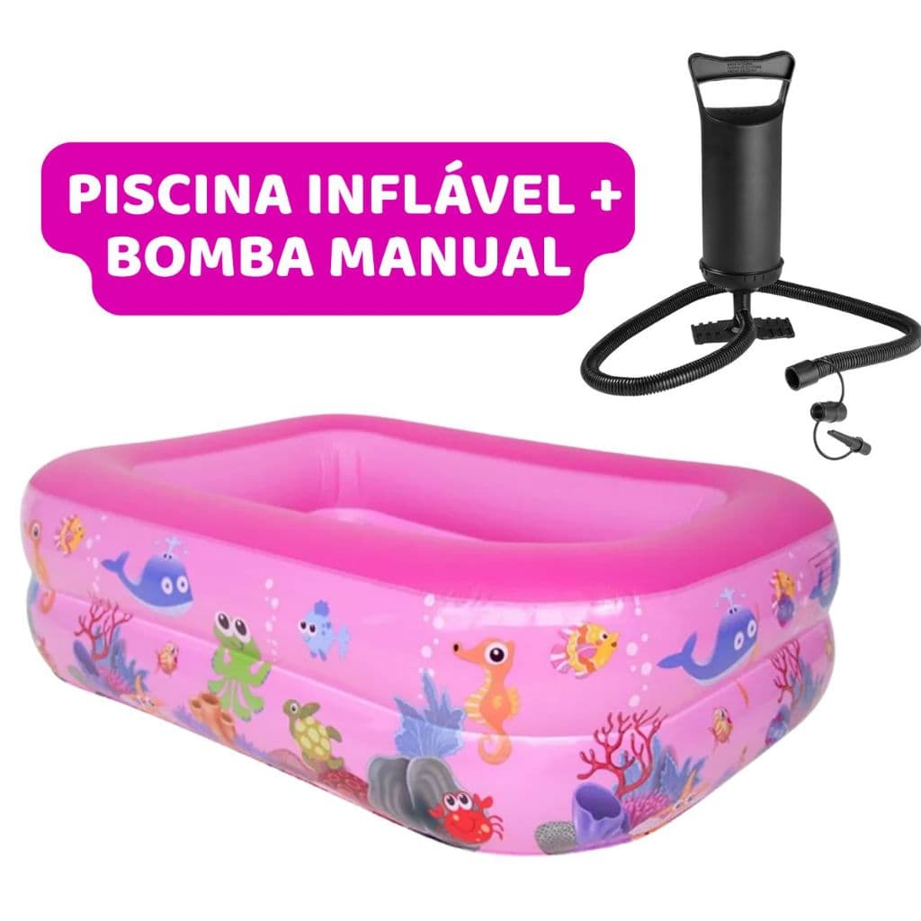 Piscina Inflável Infantil Retangular Rosa e Azul Material Resistente e Durável