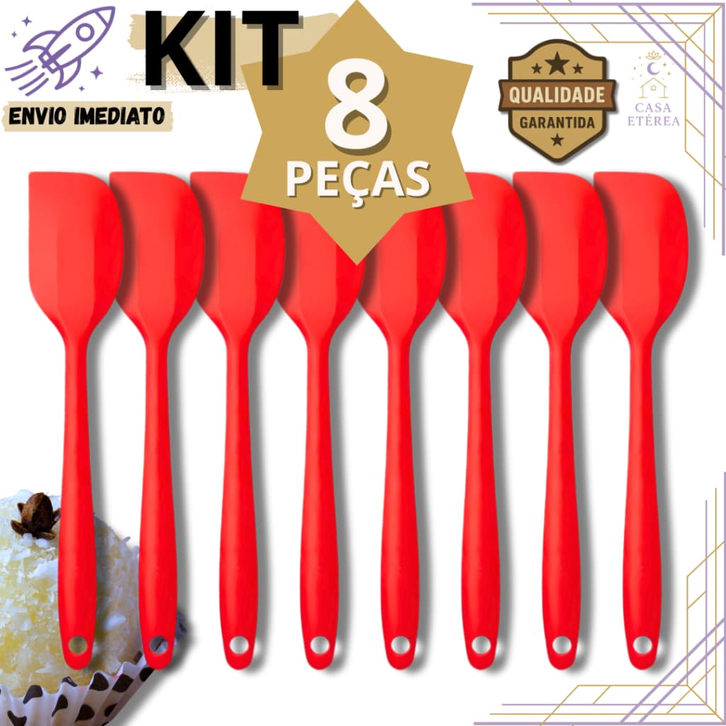 Kit 8 Espátula Pão Duro de Silicone Resistente para Confeitaria Cozinha Restaurante Buffet e Padaria