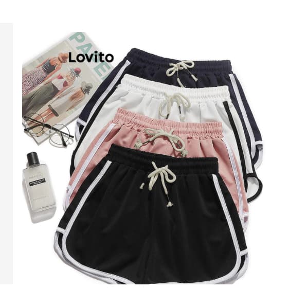 Esportivo Shorts Feminino de Patchwork com Cordão e Costura Contrastante