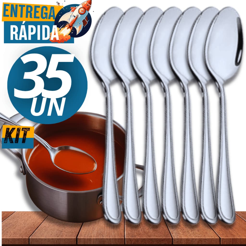 Combo Kit 30 Colher Mesa Elegante Aço Inox Casa Restaurante Churrascaria Pizzaria Lanchonete Buffet