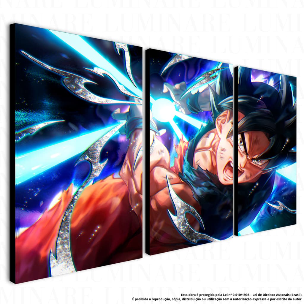 Quadro Decorativo Kit 3 Peças MDF Dragon Ball Z Goku Super Saiyajin Anime Geek Sala Quarto