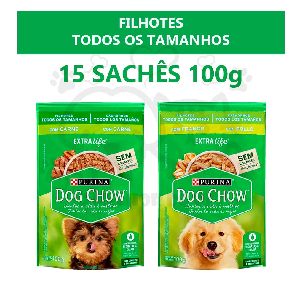 Sache Dog Chow Ração úmida para Cães Filhotes todos os tamanhos Caixa com 15un 100g