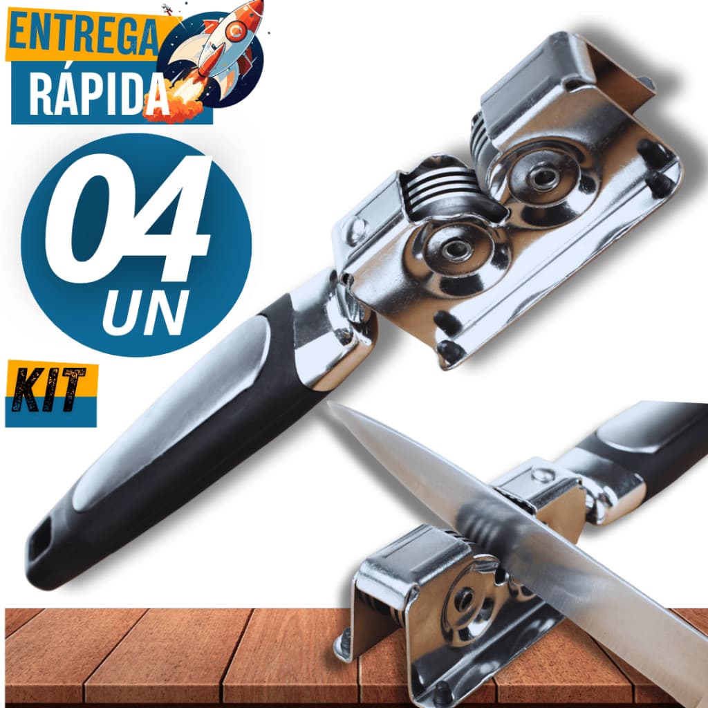 Combo com 04 Amolador Afiador de Faca Profissional de Inox para Facas e Tesouras Cozinha Premium Utilidades