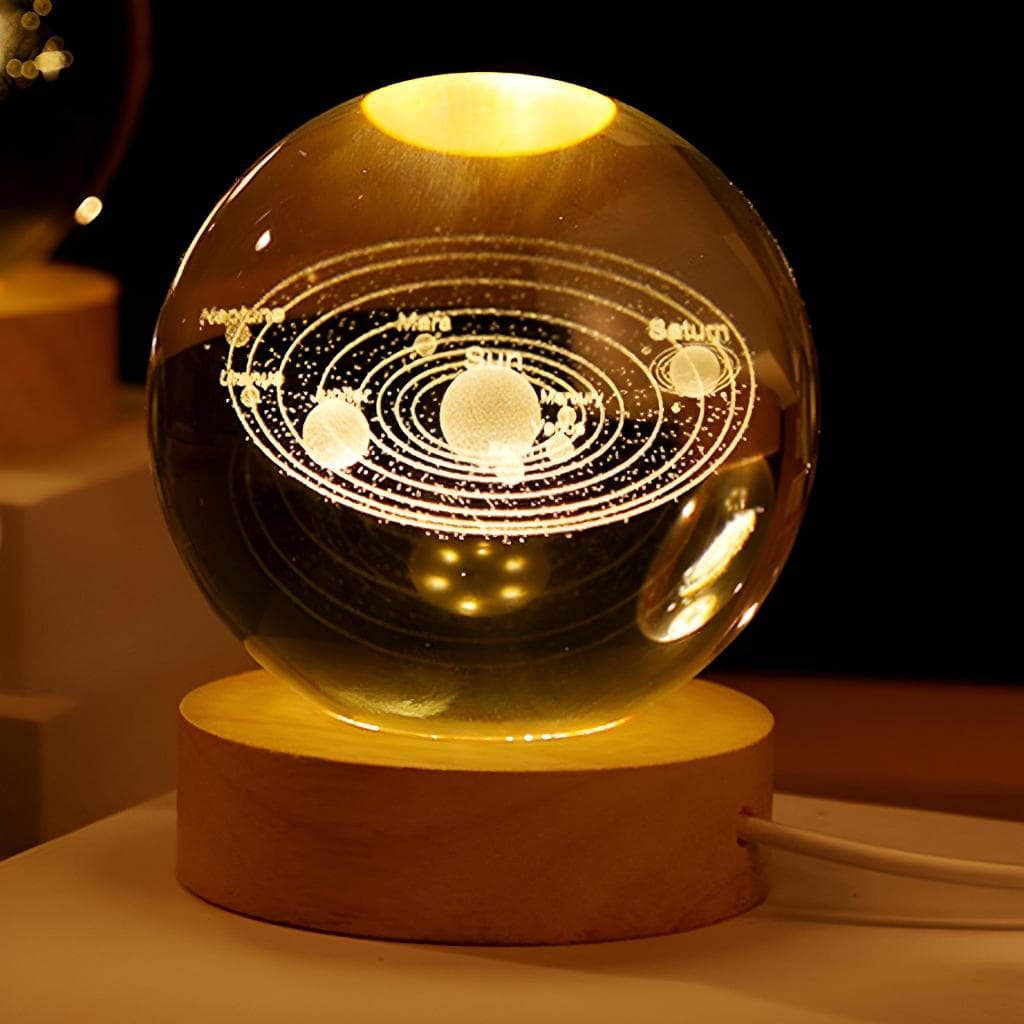 Luminária Decorativa Globo LED Com Interruptor On e Off Lua Via Láctea Sistema Solar Bola De Cristal