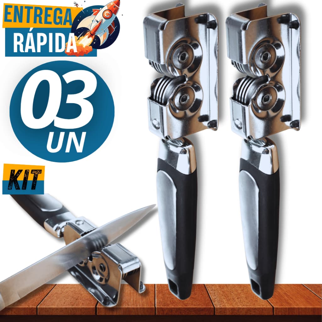 Combo Especial Jogo com 03 Amolador Afiador de Faca Profissional de Inox para Facas e Tesouras Cozinha