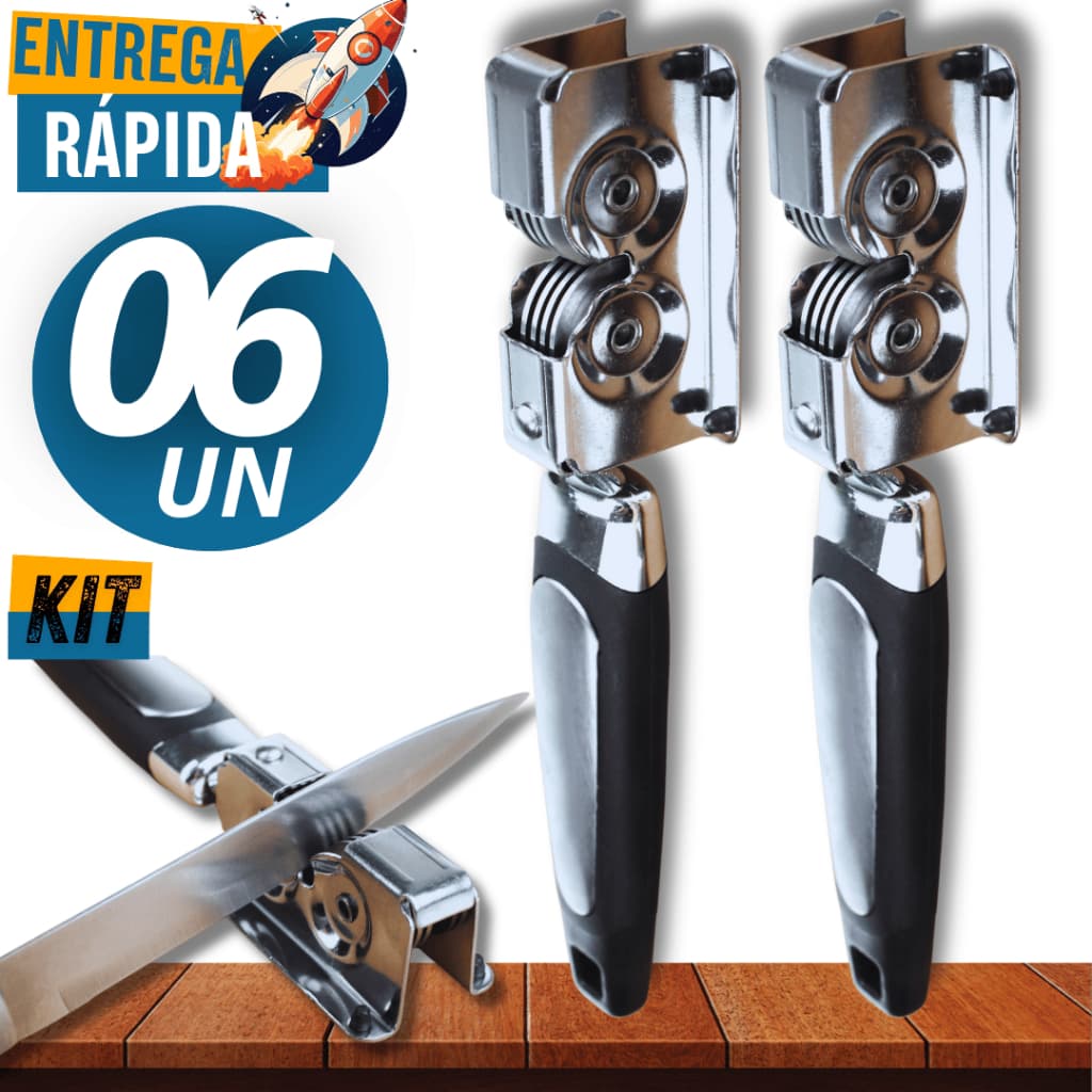 KIT 06 Amolador Afiador de Faca Profissional de Inox para Facas e Tesouras Cozinha Premium Multiuso