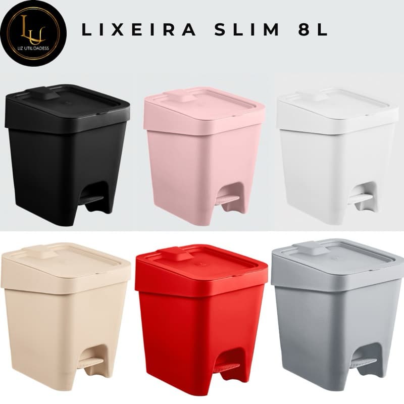 Lixeira Slim com Pedal 8 Litros UZ.