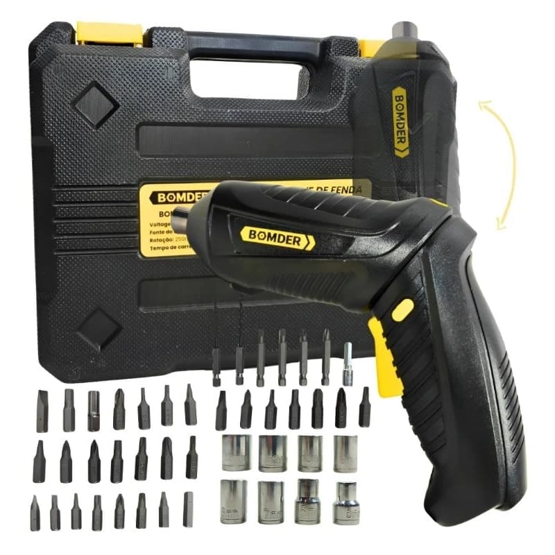 Kit Parafusadeira Eletrônica Recarregável 47 peças Bivolt