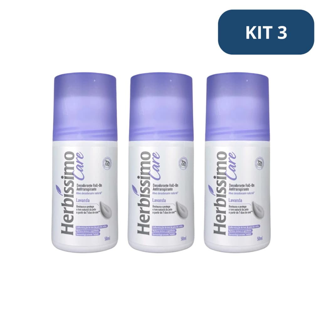 Kit 3 Desodorante Roll on Herbíssimo Care Lavanda 50ml