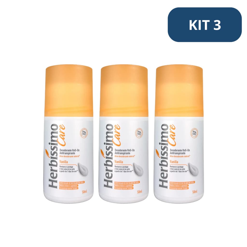 Kit 3 Desodorante Roll on Herbíssimo Care Vanila 55g