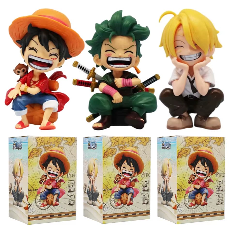 Figuras de Ação Anime One Piece Luffy e Roronoa Zoro 13cm - Com caixa