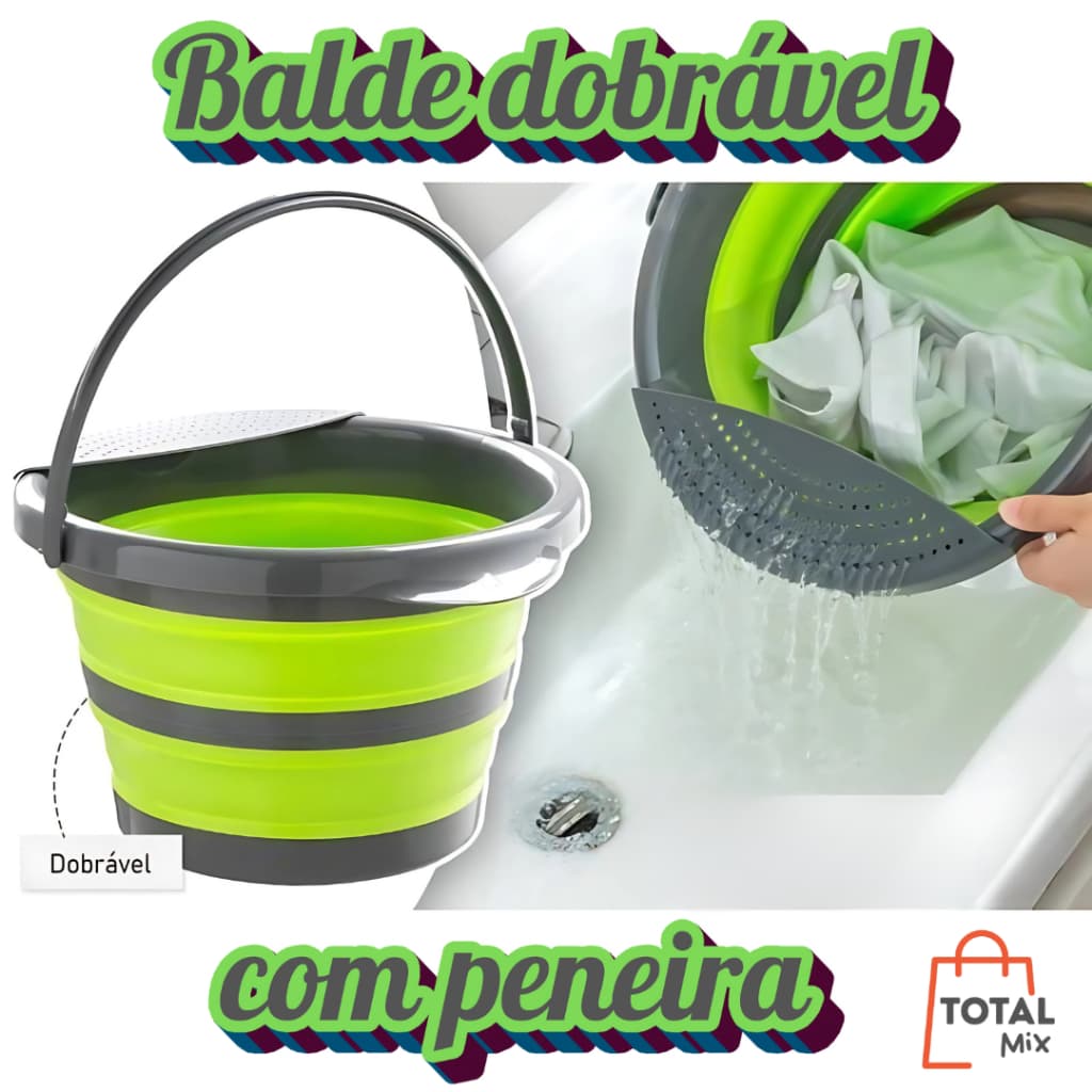 Balde Dobrável Multiuso 4, 5, 23 Litros com Peneira | Redondo, Portátil, Retrátil para Casa, Camping