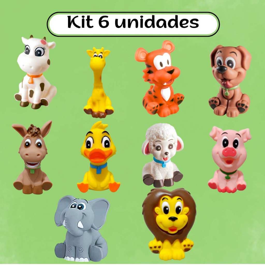 Kit 6 Brinquedo Banho Bebê Baby Infantil Mordedor Borracha Vinil Macio Coleção Menino Menina