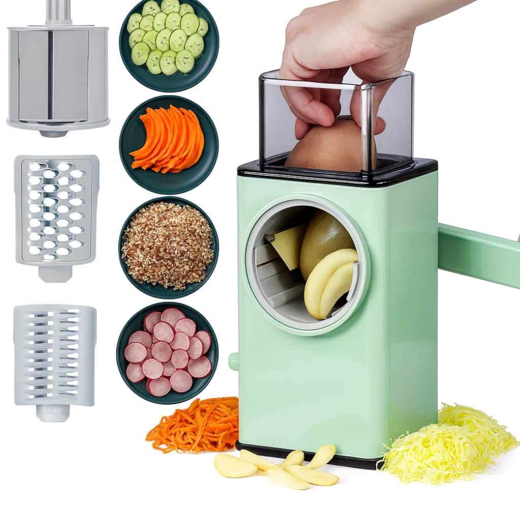 Ralador de Queijo Fatiador Legumes Cortador Vegetais Manual 3em1 Multiuso Cozinha Giratorio Manivela