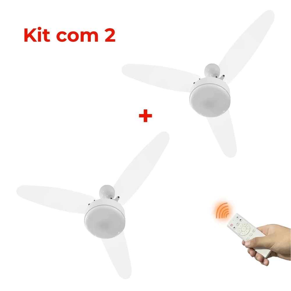 Kit 2 Ventilador de Teto com Controle Cristal Inverter LED Potente e Econômico Moderno