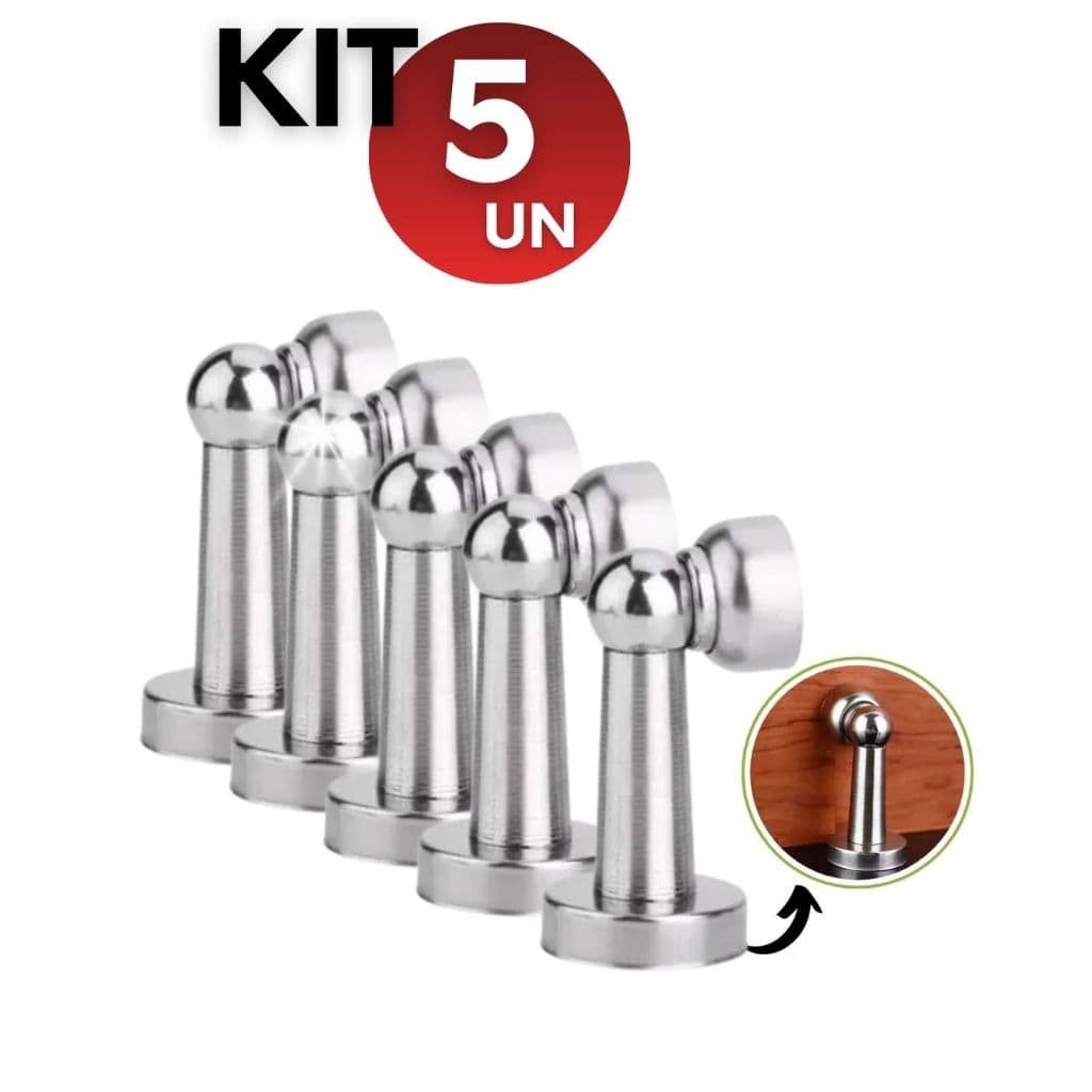 Kit 3/5/10 Trava Porta Magnético Fixador Prendedor de Aço Inox Cromado com Imã e Fixador Parafusado