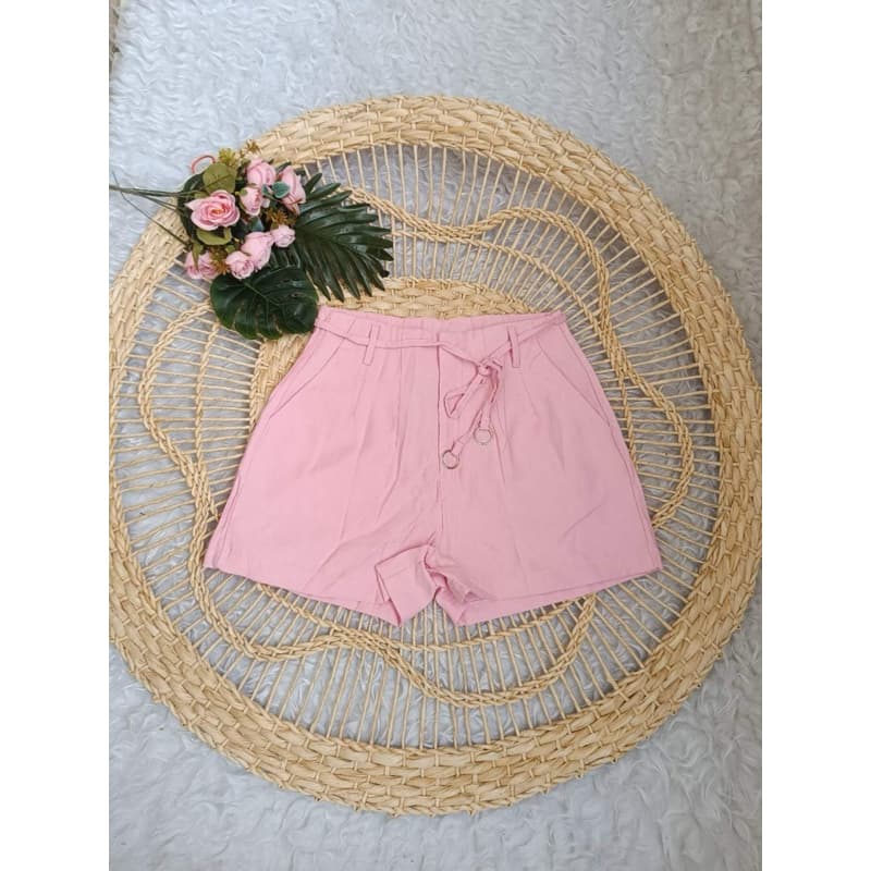Lin modas short alfaiataria com bolso e cinto/moda feminina